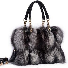 Luxury Real Fox Fur Women Tote Bag Shoulder Bag Winter Evening Party Bag Ladies Purses and HandBags
