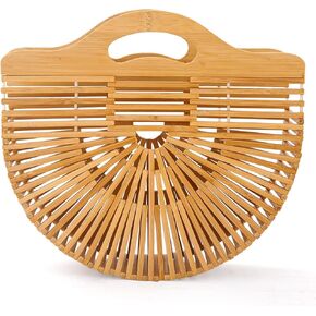Bamboo Bag Women's Natural Tote Straw Purse for Beach, Women's Bamboo Purse Summer Outdoor