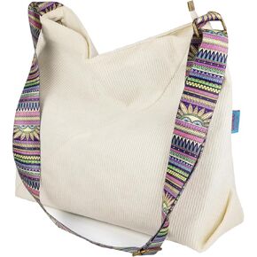 Corduroy Tote Bag, Large Capacity Crossbody Bag with Multi Pockets for Women,Trendy Shoulder Handbag with Compartments