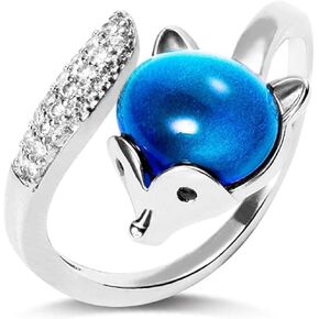 Adjustable Mood Ring for Women Change Color Silver Mood Stone Ring Color Change Ring Gift for Her Fox Mood Rings for Women Color Changing Ring