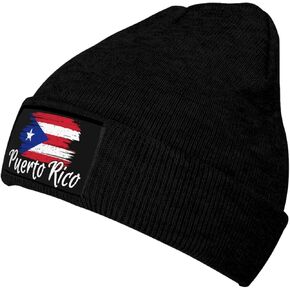 Cute Puerto Rico Flag Knit Hat Soft Stretchy Ski Beanie Cap Winter Puerto Rican Warm Hats for Women Men Black