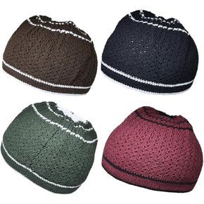 Set 4 Kufi Hat for Men Muslim AMN-225 Beanie Skull Cap Islam Taqiyah Takke Gift (Color Set 8)