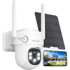 AOV Security Camera, 2K Continuous Recording Security Cameras Wireless Outdoor, Solar-Powered, Cameras for Home Security with 360° Pan & Tilt, Auto Tracking, 512G Local Storage(Not Include)