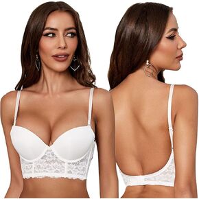 Womens Low Back Bra Push Up Seamless Bra U Shape Low Cut Multiway Convertible Lace Backless Bra