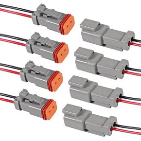 4 Pairs 8 Pin Waterproof DT Connector Male and Female Wire Connectors with 18AWG 150MM Cable Wire for Car, Truck, Boats, LED Work Light etc