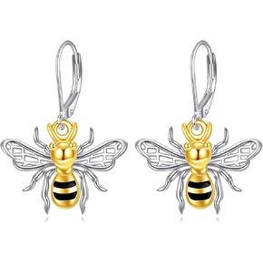 KZX Bumble Bee Leverback Earrings for Women 925 Sterling Silver Bumble Bee Dangle Drop Earrings Honey Bee Earrings Jewelry Gifts for Mother Sister