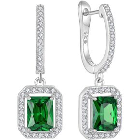 Women's Solitaire Dangle Drop Earrings 925 Sterling Silver Pure Square Huggie Earrings Hoop Dangle Drop Earrings Jewelry Gift