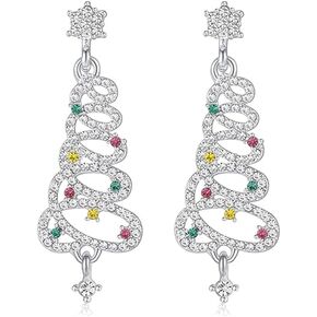 Christmas Tree Earrings, 1 Pair Crystal Shiny Zircon Christmas Tree Dangle Earrings for Women, Christmas Jewelry Gift for Women Girls