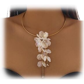 Sexy Crystal Big Flower Collar Necklace Summer Metal Choker Necklace Wedding Bridal Flower Body Jewelry Boho Statement Clavicle Chain Jewelry for Women