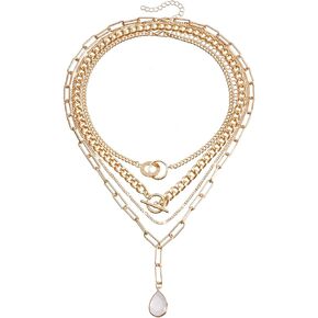 FUTIMELY Layered Water Drop Pendant Necklace Set for Women Boho Gold Double Circle Necklaces Paperclip Chain Choker Necklaces Jewelry Gifts