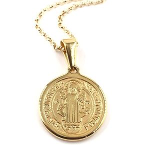 قلادة ليزلي بولس وسام القديس بنديكت للنساء سلسلة مطلية بالذهب عيار 18 قيراط in Kuwait