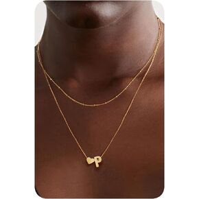 Krfy Gold Layered Initial Heart Necklace - Dainty 14K Gold Plated Tiny Letter Heart Personalized Monogram Name Necklaces for Women Trendy Gold Necklace Jewelry