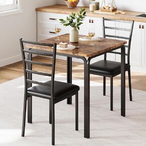 IDEALHOUSE Dining Table for 2, Small Table and Chairs Set of 2, Dinette Set for 2, Square Dinner Table Set, 3 Piece Kitchen & Dining Room Sets for Small Space (Black, Dining Table with 2 Chairs)