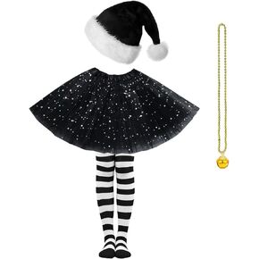 Girls Christmas Costume, Xmas Kids Tutu Skirt with Santa Hat Striped Tights, Christmas Elf Costume Girls Tutu