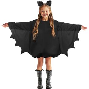HOMELEX Bat Costume for Kids Jumpsuit Halloween Cosplay Set Girls Black Children Vampire Dress with Bat Ears