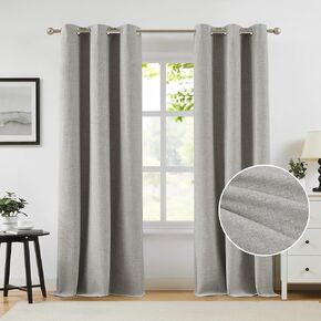 Melodieux Grey Blackout Linen Curtains 63 Inch Length for Bedroom Living Room, 100% Light Blocking Thermal Insulated Grommet Curtains, Elegant Farmhouse Burlap Textured Drapes 42x63 inch, 2 Panels