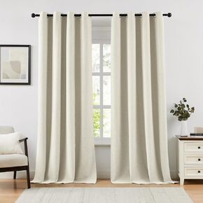 Natural 100% Blackout Linen Curtains for Bedroom 84 Inch Length 2 Panels Set,Farmhouse Thick Textured Window Curtains for Living Room,Grommet Room Darkening Curtains & Drapes,52" W x 84" L