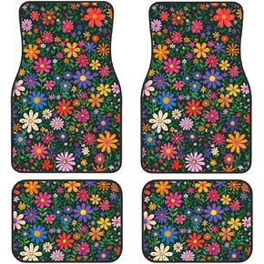 Car Floor Mats Mushroom Print Car Rugs Retro Hippie Mushroom Floral Leaves Floor Mats Auto Carpet for Cars, Vehicle Interior Accessories Anti Slip Car Floor Mat Sets, Green