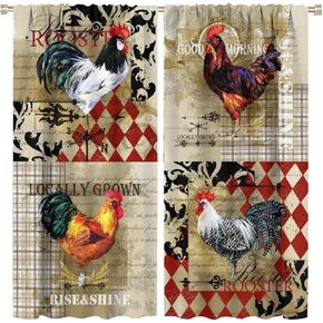 Rustic Farmhouse Rooster Kitchen Curtains Retro Farm Animal Chicken Room Darkening Rod Pocket Window Treatment Drapes for Living Room Bedroom W21xL45in Decor