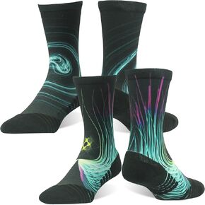 HUSO Running, Hiking and Cycling Socks for Men and Women, Colorful Printed Socks 2 Pairs