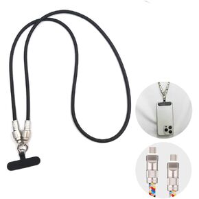USB-C to USB-C Cable+Cell Phone Lanyard (2 in 1), 60W High Speed USB C Charger Cable with USB-C to USB-A Adapter, Data Transfer Cord, Cross-body Strap, 4.1ft Mobile Phone Lanyard