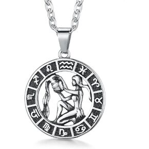 Zodiac Sign Pendant Necklaces for Women Men Stainless Steels Leo Constellation Horoscope Medallion Retro Celestial Astrology Jewelry