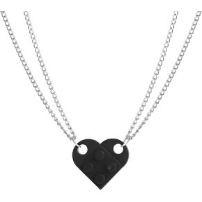 Heart Shaped Brick Necklace for Couples Friends Besties, 2 Pcs Heart Shaped Brick Pendant Necklace for Women Men Memorial Jewelry