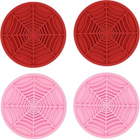 4 Car Cup Holder Coasters,Spider Web Car Accessories Universal Auto Anti Slip Cup Holder Insert Ornaments Coaster, Durable, 2.7" Diameter Suitable for Most Car Interior Accessories (red-Pink)