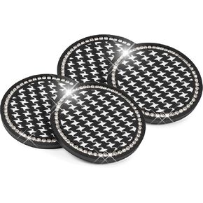 Houndstooth Bling Car Cup Coasters 4-Pack, Crystal Rhinestone Bling Coasters for Car, Stylish Automotive Coaster Car Accessories, Fits Most Cars Trucks Van SUV, Black (CBAC5332)