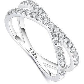 IMOLOVE Moissanite Wedding Bands for Women Criss Cross Ring Women's Eternity Wedding Bands Fashion Silver Moissanite Stackable Rings for Women with 18K White Gold Plated Size 4-11