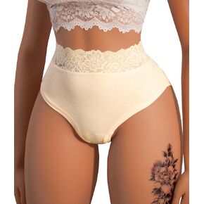 Hibluco Women Cotton Underwear Soft Stretch Briefs High Waisted Lace Panties