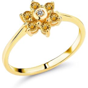 Gem Stone King 0.43 Ct Round Yellow Citrine White Diamond 10K Yellow Gold Ring