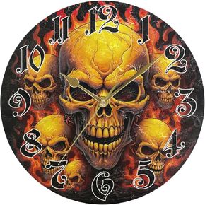 Wall Clock - Silent Non-Ticking, Battery Operated, 10 Inch Burning Skull Clock Decorative for Home, Bedroom, Living Room - Modern Decor Wall Clock