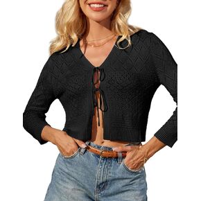 GRACE KARIN Cropped Cardigan for Women Bow Cardigan 3/4 Sleeve Summer Lightweight Crochet Knit Bolero Shrug Sweater