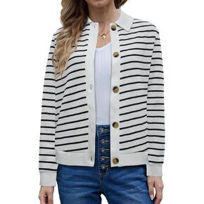Women's Striped Cardigan Sweaters 2024 Long Sleeve Knit Lightweight Cardigan Fall Outfits Clothes Fashion Trendy