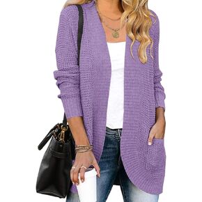 ZESICA Women's Fall Winter Long Sleeve Open Front Casual Lightweight Soft Knit Cardigan Sweater Outerwear