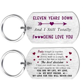 Mataly 11th Wedding Anniversary Steel Gifts for Him Husband - 11 Years Down I Still Love You, Gifts for Mens Anniversary Double-side Engraved Keychain