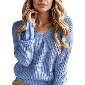 YouSexy Women's Long Sleeve Knit Sweaters Casual V Neck Fall Fashion Loose Fit Tunic Tops