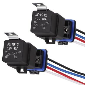 2 Pcs Waterproof Relay Kit, 12V 40A, 4 Pin SPST, Heavy Duty 14 AWG Tinned Copper Wires Automotive Relay and Harness Set for Automotive Car Marine Boat (2)