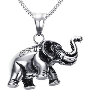 Lucky Elephant Pendant Necklace Stainless Steel Good Luck Animal Necklace for Men Women