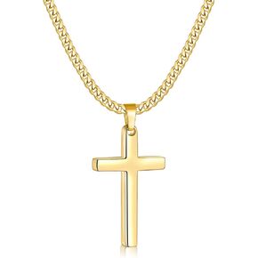 Fiusem Cross Necklace for Men, Gold Plated Mens Cross Necklaces with 3.5mm Cuban Chain, Stainless Steel Cross Chain for Men and Women 16-24Inch