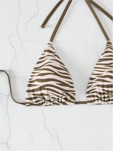 Women's Halter Triangle Bikini Top Animal Print Tie Back Bathing Suit Top Cheeky Sexy Swimwear in Saudi Arabia