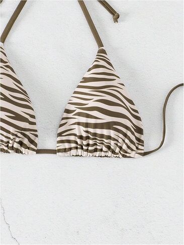 Women's Halter Triangle Bikini Top Animal Print Tie Back Bathing Suit Top Cheeky Sexy Swimwear in Saudi Arabia
