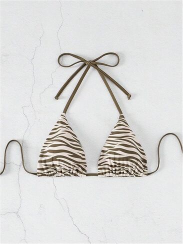 Women's Halter Triangle Bikini Top Animal Print Tie Back Bathing Suit Top Cheeky Sexy Swimwear in Saudi Arabia
