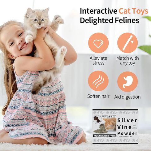 ألعاب القطط - مسحوق الكرمة الفضية للقطط، بديل طبيعي 100% للنعناع البري، 25 جم (0.88 أونصة)، آمن لجميع أعمار القطط، مسحوق فاكهة ماتاتابي جال in Kuwait