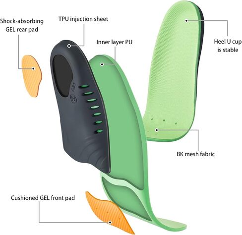 Arch Support Insoles (220+lbs) Plantar Fasciitis Relief Insoles for Flat Feet, Work Boot Insoles, Memory Foam Shoe Inserts for Running and Hiking, Gel Orthotic Insoles for Men & Women in Kuwait