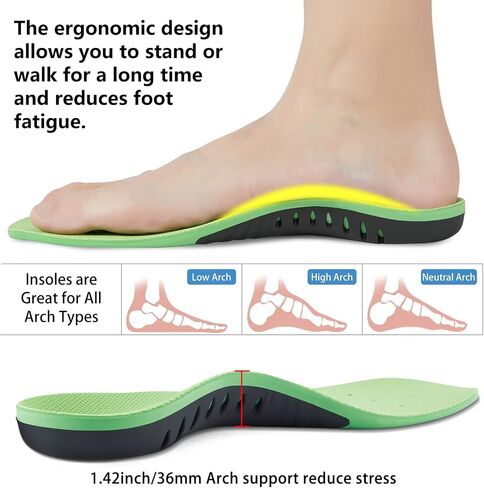 Arch Support Insoles (220+lbs) Plantar Fasciitis Relief Insoles for Flat Feet, Work Boot Insoles, Memory Foam Shoe Inserts for Running and Hiking, Gel Orthotic Insoles for Men & Women in Kuwait