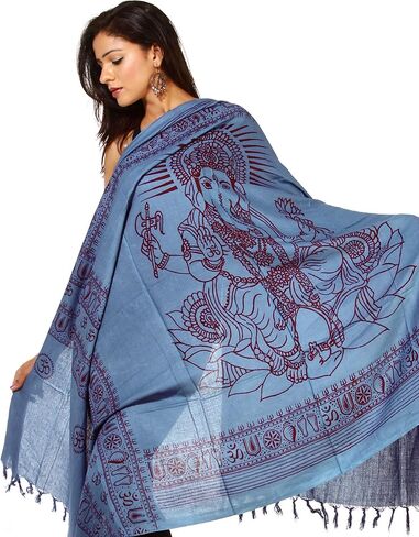 Exotic India Royal-Blue Printed Ganesha Prayer Shawl - Blue in Kuwait