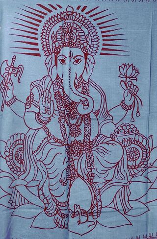 Exotic India Royal-Blue Printed Ganesha Prayer Shawl - Blue in Kuwait