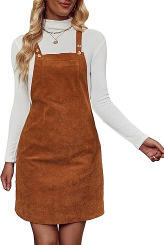 Milumia Women's Overall Dress Button Sleeveless Pocket Straight Hem Mini Pinafore Dresses in Saudi Arabia